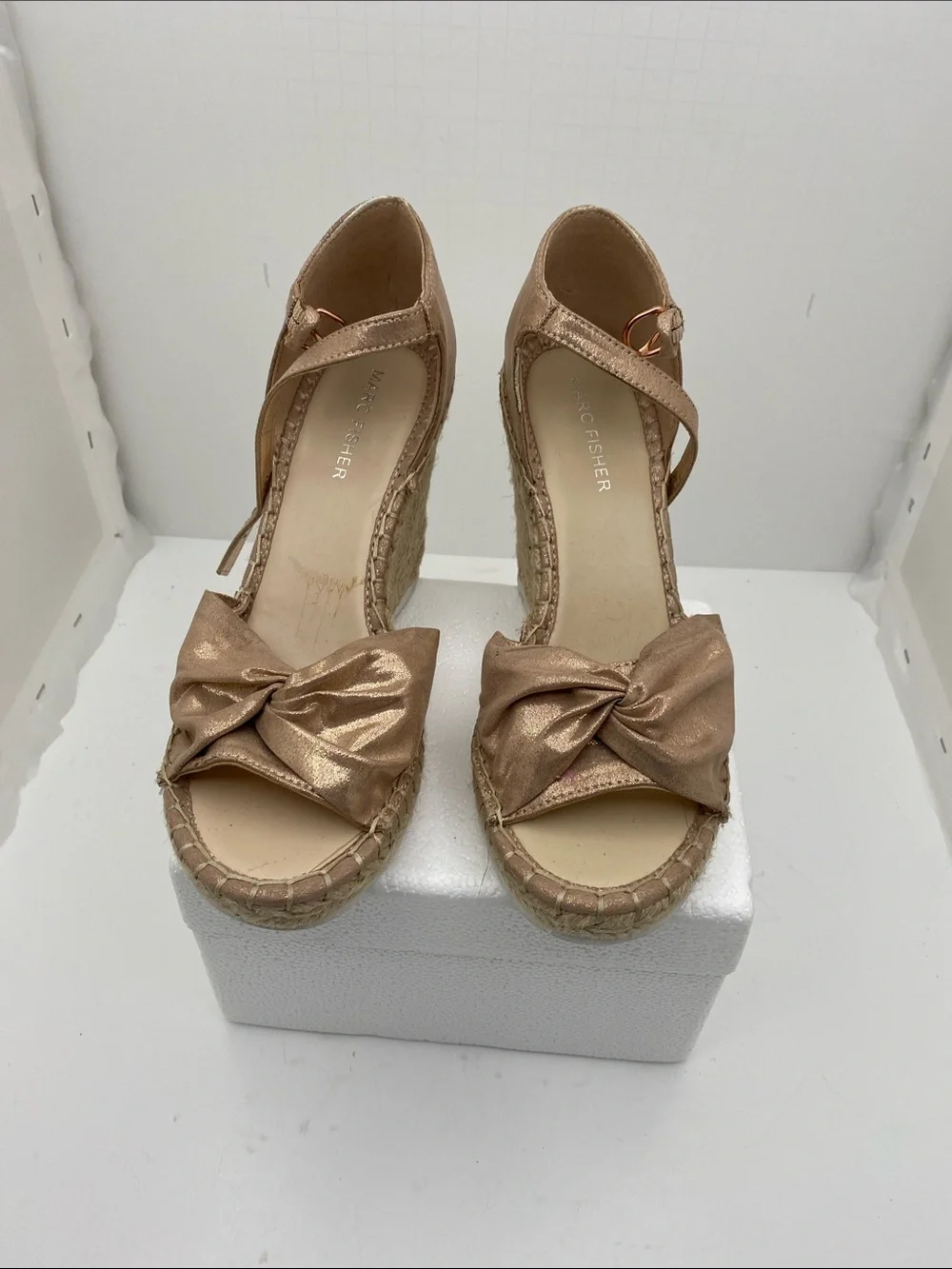 Marc Fisher Rose Gold Knot Espadrille Wedge Sandals